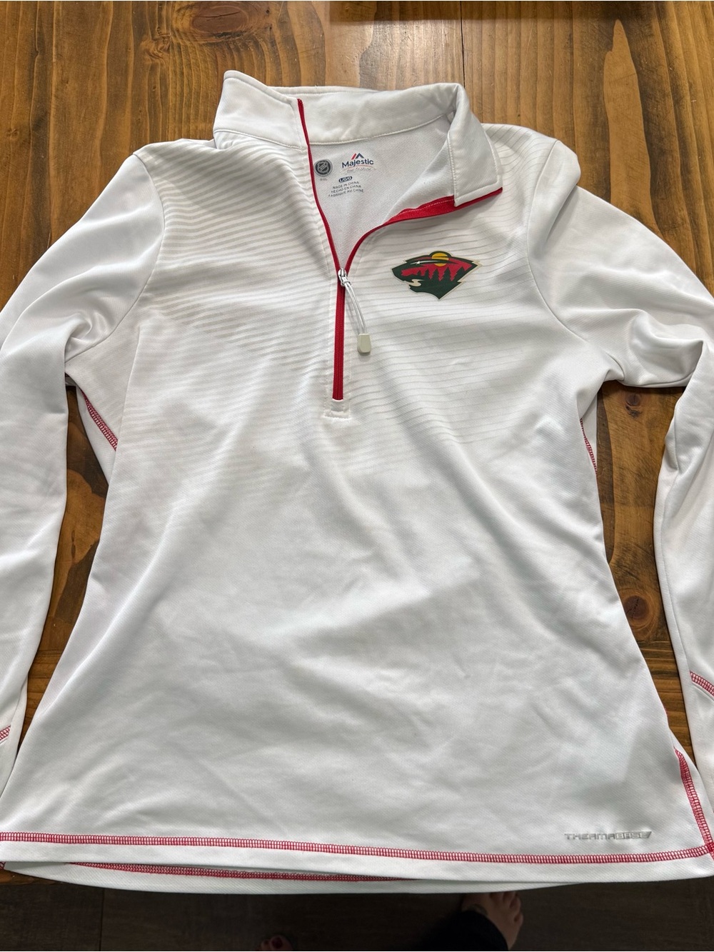 Majestic White Minnesota Wild Ladies Half-Zip Pullover with Red Trim
